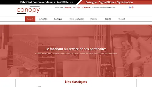 Capture d’écran du site Canopy (catalogue B2B)