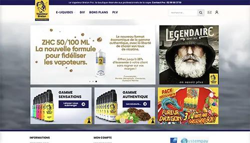 Capture d’écran du site e-commerce B2B Le Vapoteur Breton Pro