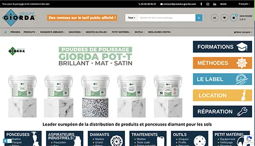 Capture d’écran du site e-commerce Produits Giorda